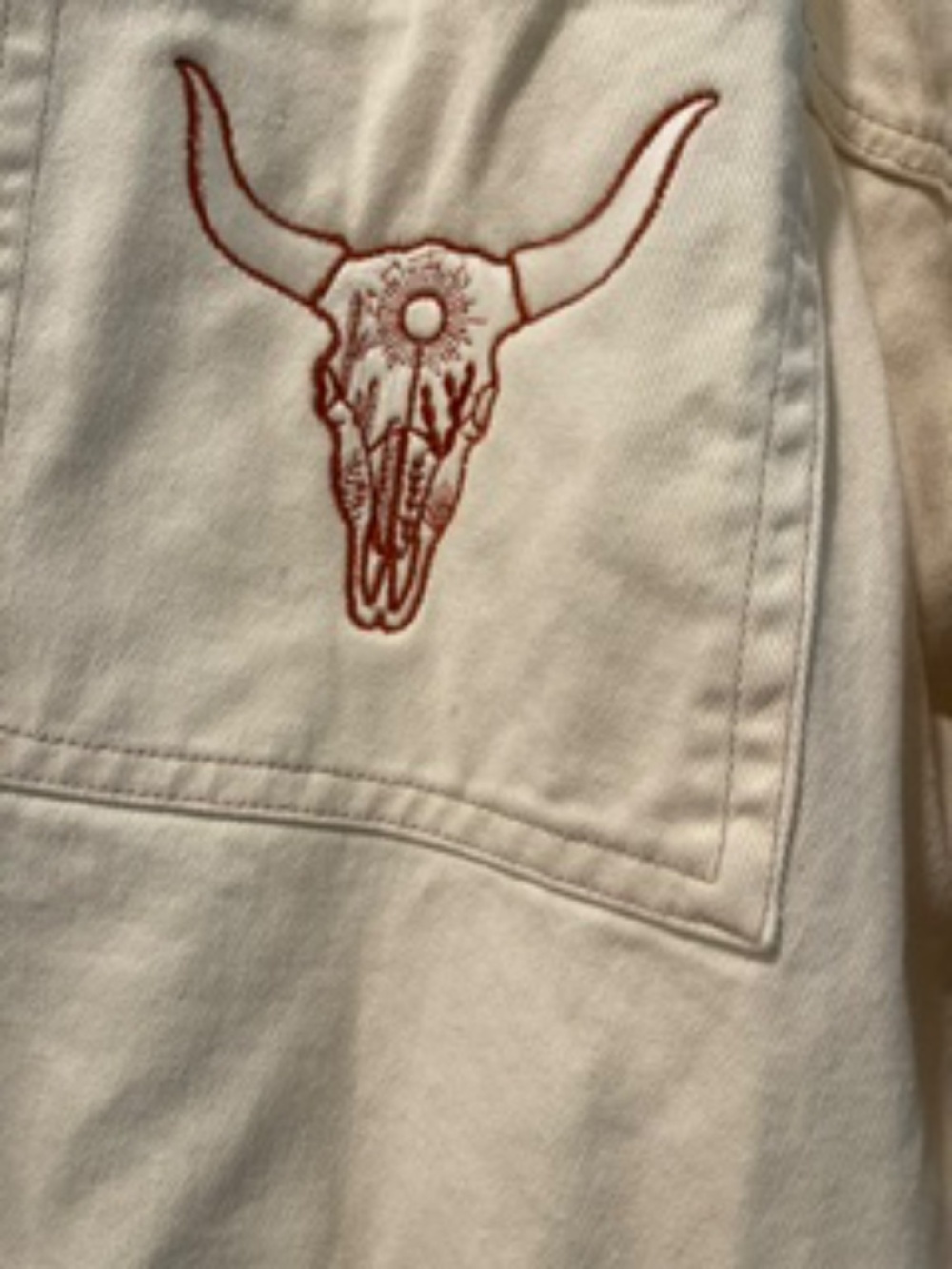 One of a Kind Embroidered Western Cream Denim Jacket L - Picture 9 of 9